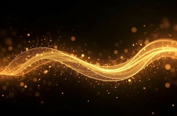 Obraz premium Glowing golden light effect on black background. Glittering abstract illustration. Luxury graphic design premium
