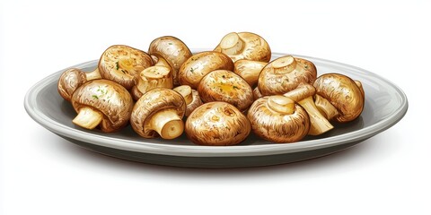 Realistic 3D Icon Cartoon of A Plate of SautÃ?ed Mushrooms in Garlic Butter