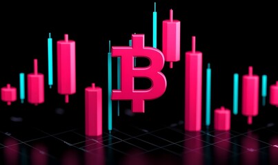 Cryptocurrency Market Chart with Bitcoin Symbol and Candlestick Graph