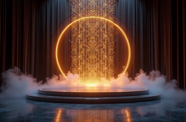 Glowing golden light effect on black background. Glittering abstract illustration. Luxury graphic design premium