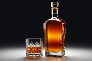 there is a bottle of whiskey and a glass of whiskey