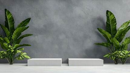 Modern Minimalist Interior with Concrete Wall and Green Plants