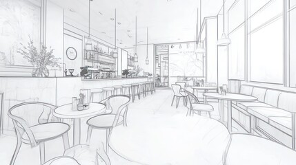 Interior sketch of a modern cafe
