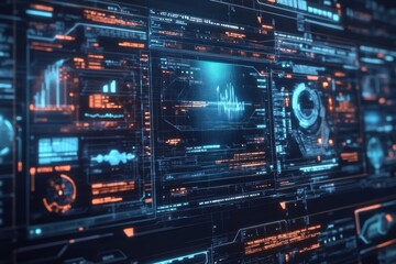 Futuristic Digital Interface with Complex Data Visualizations