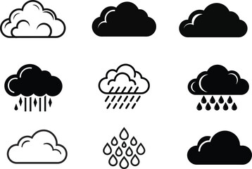 Weather Silhouette Vector Icon Set, Weather Isolated Graphics Vector.