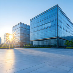Fototapeta premium Sunrise Modern Office Buildings Illustration