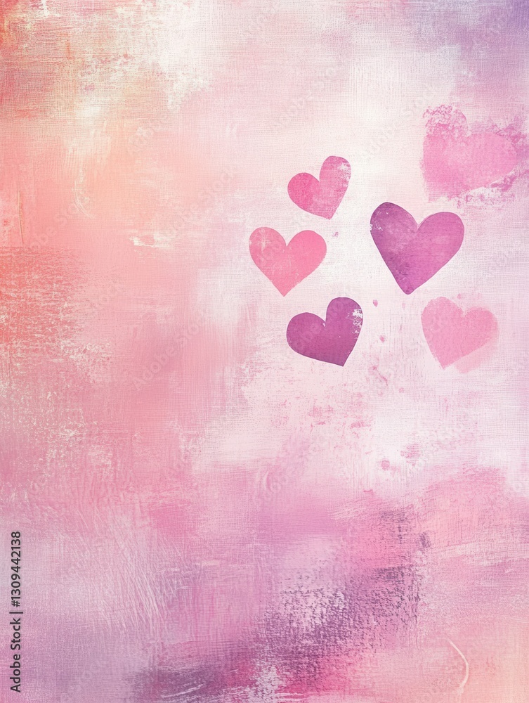 Poster soft pink abstract background filled with floating hearts and delicate textures conveying love and w