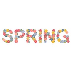 The inscription "Spring" is made of colorful flowers.