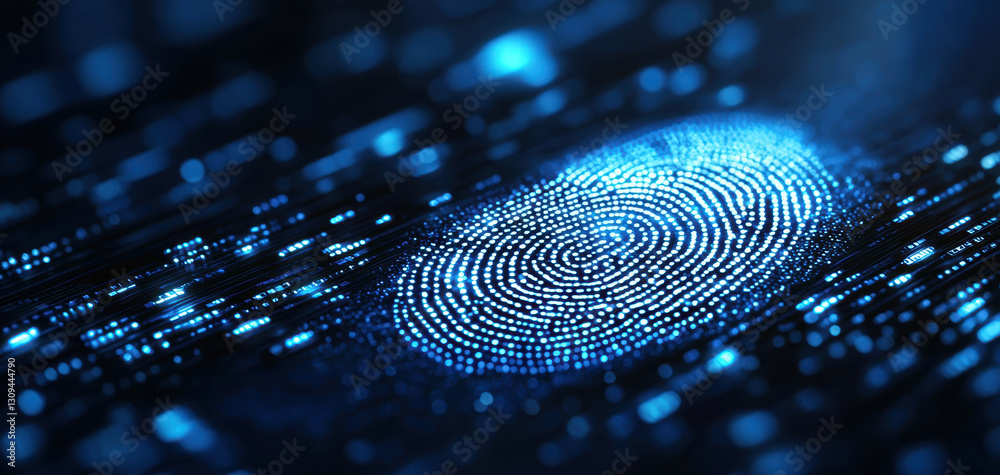 Poster digital fingerprint technology represents advanced authentication methods, showcasing blue fingerpri