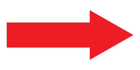 Red long arrow pointing to the right. Long arrow icon Vector.  Red arrow icon. Long arrow isolated on white background. Red Long bold arrow .