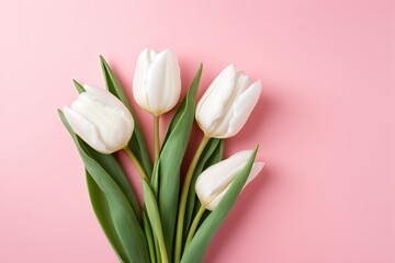 Fototapeta premium there are three white tulips on a pink background