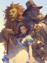 Anime Wizard of Oz - Young Girl, Lion, Scarecrow, Tin Man