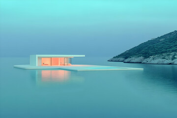 Obraz premium Modern Minimalist House 3D Render Sea Background