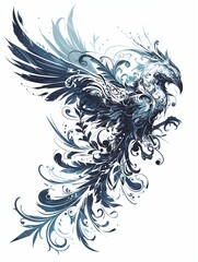 Fototapeta premium Striking Black and Grey Phoenix Tattoo Design