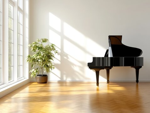 piano in bright room with sunlight