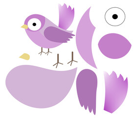 Isolated lilac bird for cricut, silhouette, laser cutting, paper, felt, fabric, school, decoration