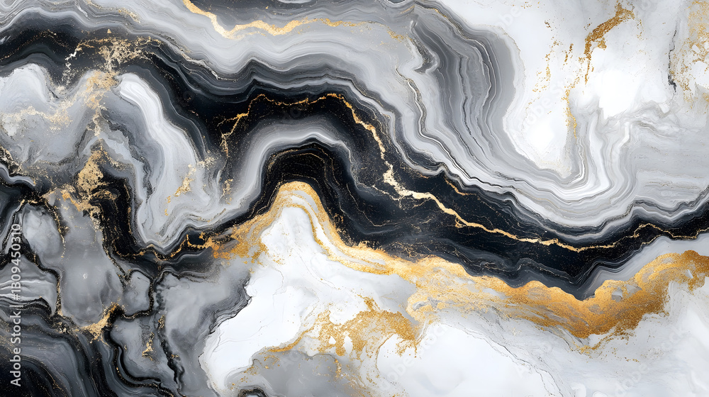 Poster Mesmerizing abstract background featuring a stunning marble agate texture with shimmering golden accents and fluid dynamic patterns  This captivating
