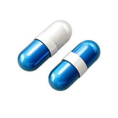 Medicine's Blue & White Duo: Two vivid blue and white capsules, side-by-side, showcasing the precise form and detail associated with health and wellness.
