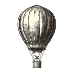Naklejka premium Vintage hot air balloon illustration soaring above a scenic landscape with clouds