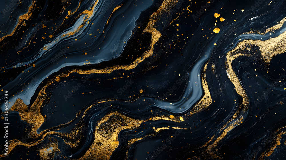 Aufkleber mesmerizing abstract background with cosmic swirls of shimmering golden glitter flowing marble textu