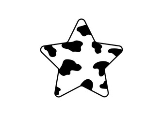Cute spotted star symbol. Dalmarian pattern sticker, cow print design icon 2000s.