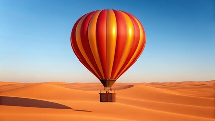 a vibrant hot air balloon floating above a vast desert landscape, offering a unique aerial perspective