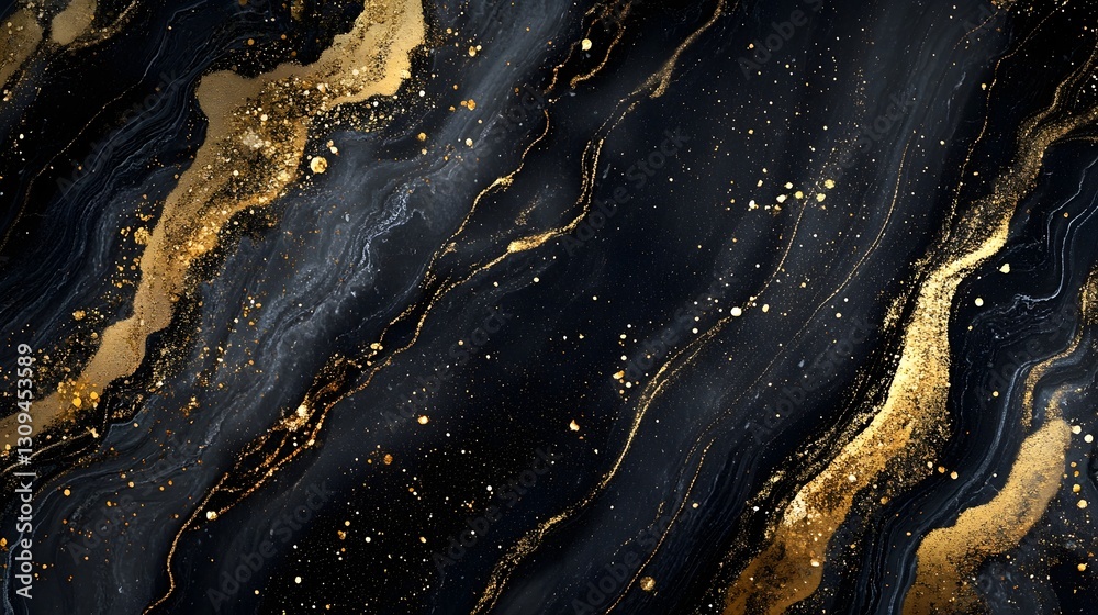 Poster Mesmerizing abstract cosmic marble textures with golden glitter and shimmering gradients  Luxurious and elegant digital art background with a dynamic dramatic and captivating celestial vibe