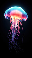 Colorful glowing jellyfish in dark water , vertical video