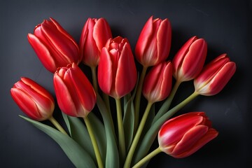 Fototapeta premium there are many red tulips on a black background