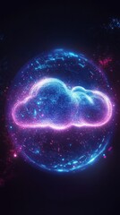 Obraz premium A glowing quantum field surrounding a digital cloud, futuristic secure cloud computing concept