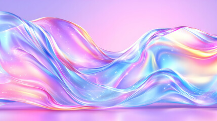 Abstract iridescent fluid waves, pastel colors.