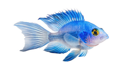 Fototapeta premium A blue fish with a black eye is swimming in a tank