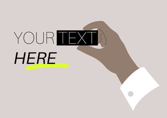 A hand skillfully holds a striking piece of text, bringing attention to the words being conveyed, The subtle contrast and artistry highlight the creative process of expression