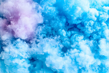 Abstract swirling blue and purple paint in water.