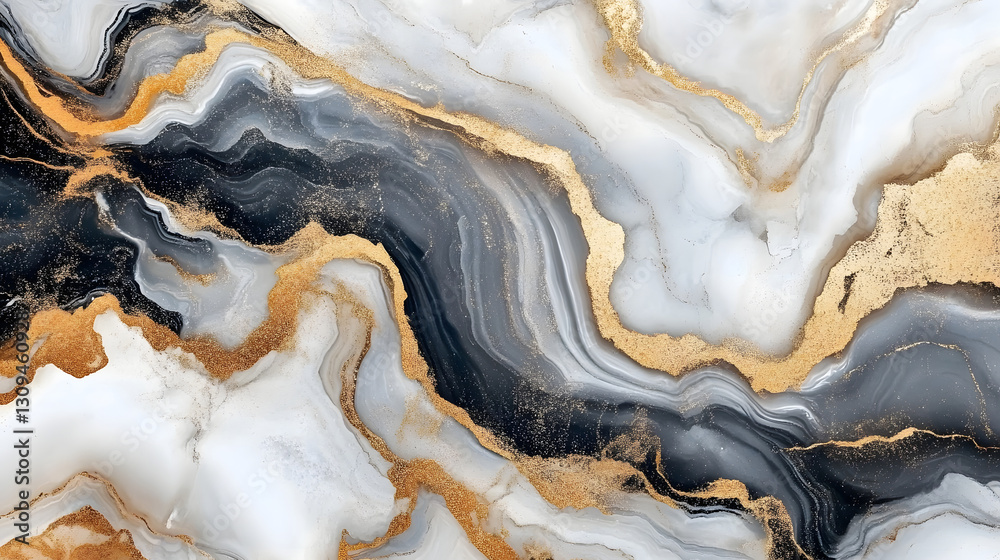 Poster Mesmerizing Abstract Marble Art Pattern with Golden Veins and Swirls  Luxurious contemporary and elegant design for background wallpaper or digital