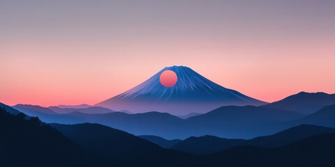 Fototapeta premium Minimalist composition of Japan's iconic volcano, soft gradient sky, aesthetic simplicity