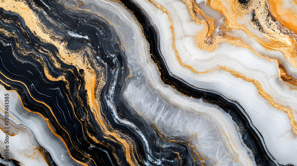 Aufkleber Mesmerizing abstract marble swirls with elegant golden accents create a visually captivating composition that evokes a sense of cosmic interstellar landscapes and the natural beauty of our world
