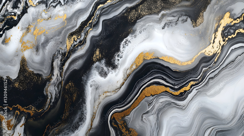 Poster Mesmerizing abstract marble like texture with flowing metallic accents and captivating swirling patterns in a striking and visually compelling composition