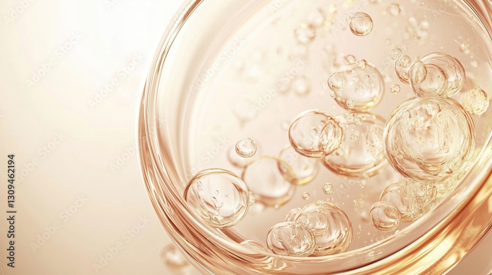 Aufkleber elegant abstract background featuring golden bubbles suspended in liquid within a circular glass pla