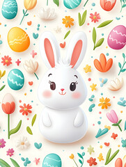 Obraz premium Adorable Easter bunny amidst colorful eggs and flowers