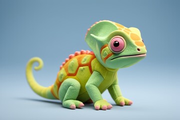 there is a small stuffed lizard that is sitting on a white surface