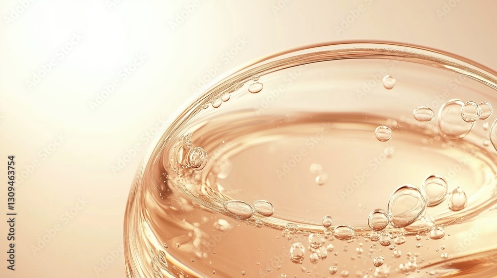 Poster elegant abstract background featuring golden bubbles suspended in liquid within a circular glass pla