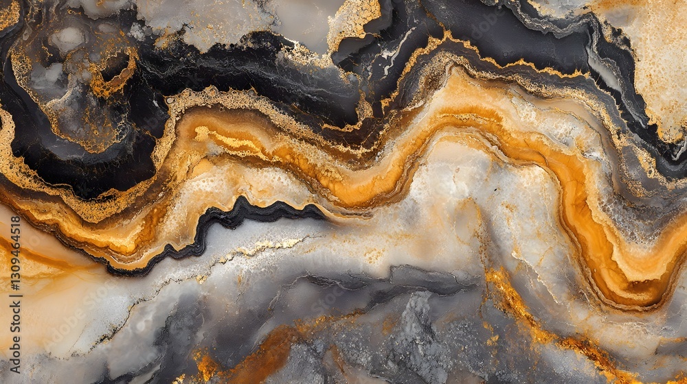 Leinwandbilder mesmerizing abstract mineral texture with glowing golden orange and black hues intricate natural roc