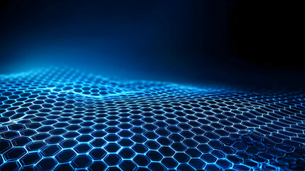 Blue Hexagonal Grid Surface With Wave Design Representing Network Technology