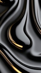 Obraz premium Abstract image of flowing black liquid with golden highlights. Fluid, dynamic shapes create a luxurious and elegant feel. Dark background with shimmering gold accents.