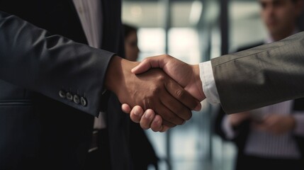 Leaders shaking hands in a press conference symbo