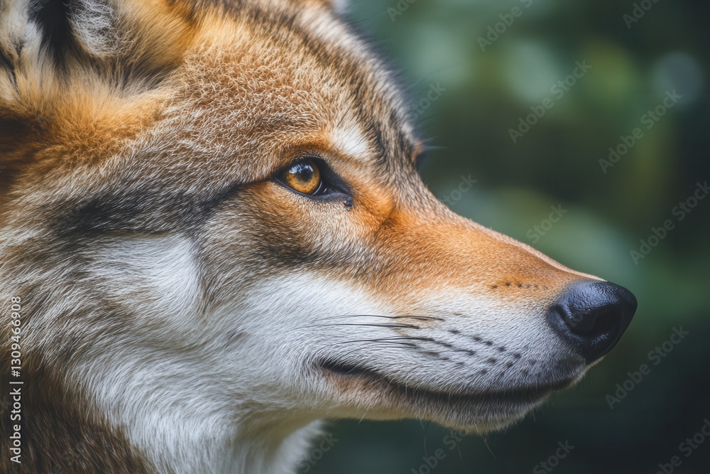 Poster majestic wolf with striking eyes observed in a lush forest setting during a sunny afternoon generati
