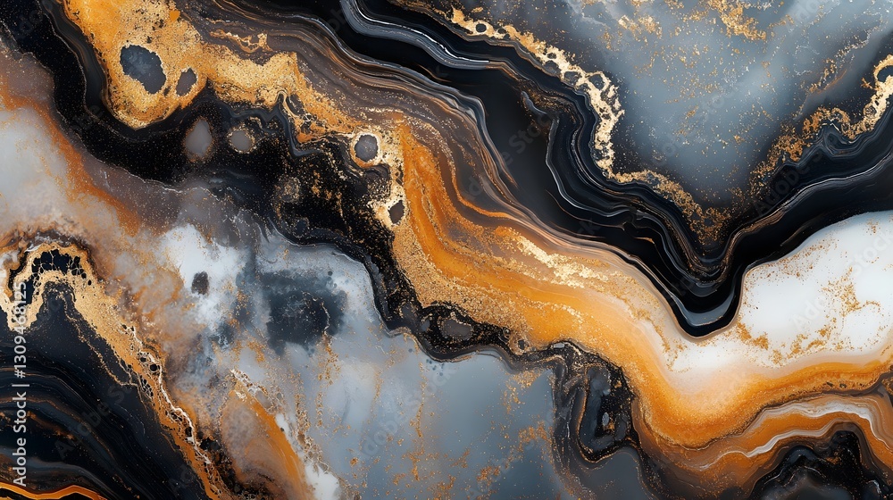 Poster mesmerizing agate geode texture with dynamic organic swirls and glistening golden metallic accents c