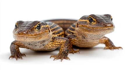 Fototapeta premium Two Lizards Facing Front, Studio White