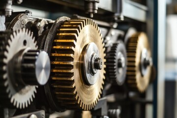 Fototapeta premium Industrial Gears Close-Up in Machinery